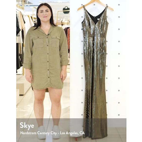 ✨NWT✨ DRESS THE POPULATION Harper Plunging Sequin Mermaid Gown Gold/Black M, L - Picture 3 of 12